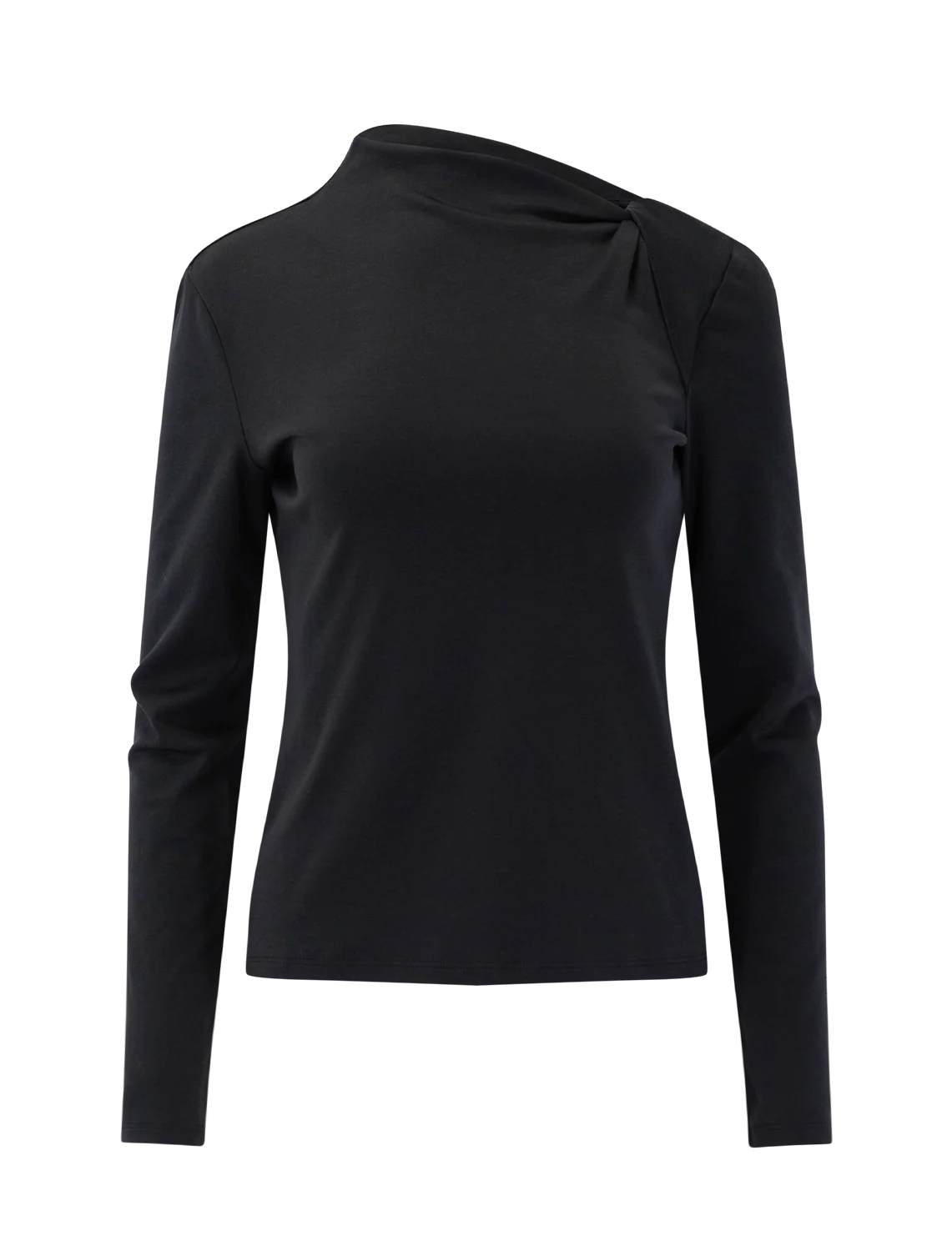 slash neck twist knit top in black