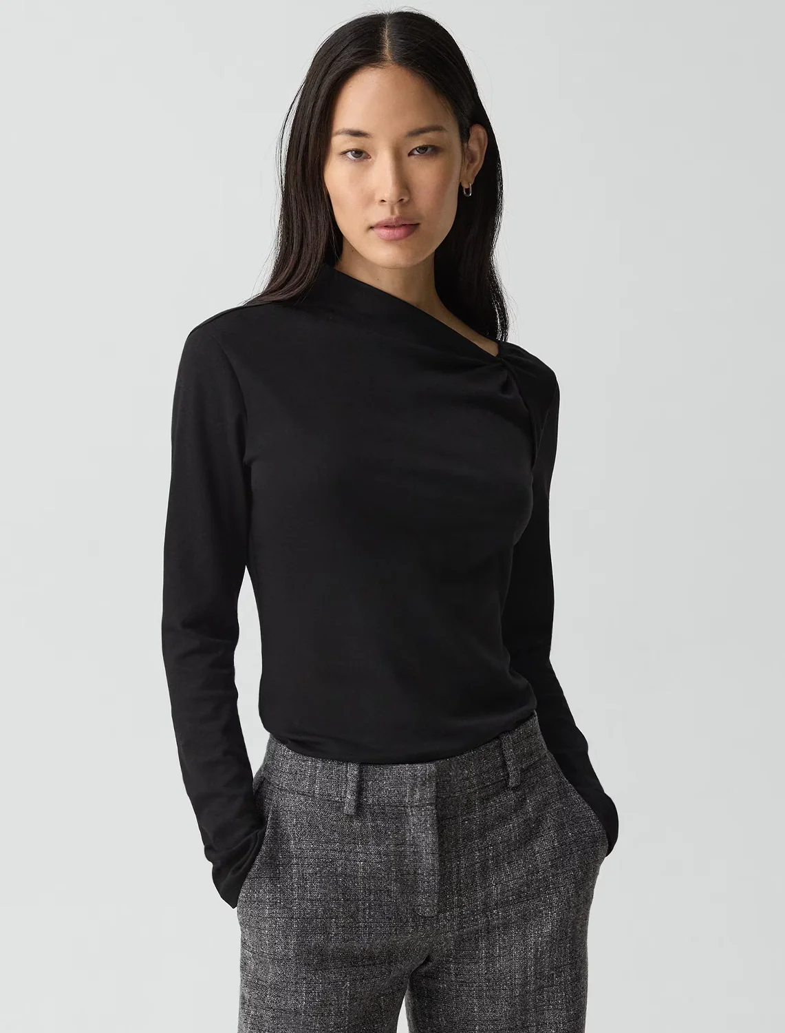 slash neck twist knit top in black - Image 2