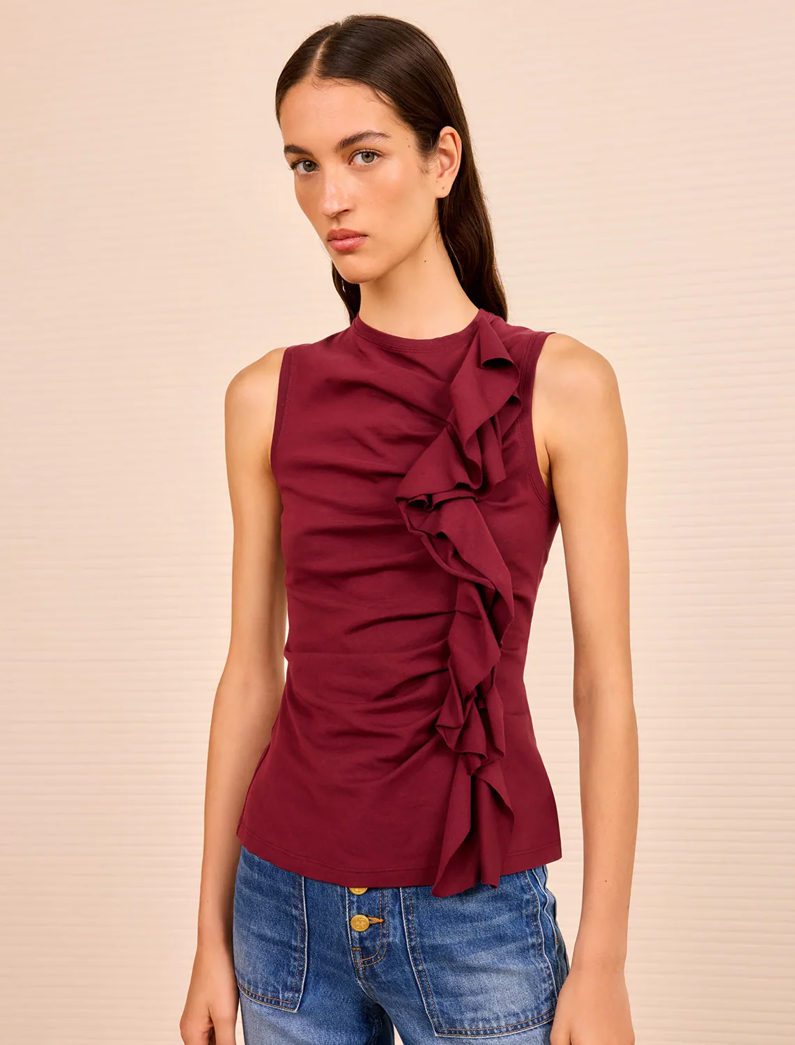 clio sleeveless top in claret - Image 2