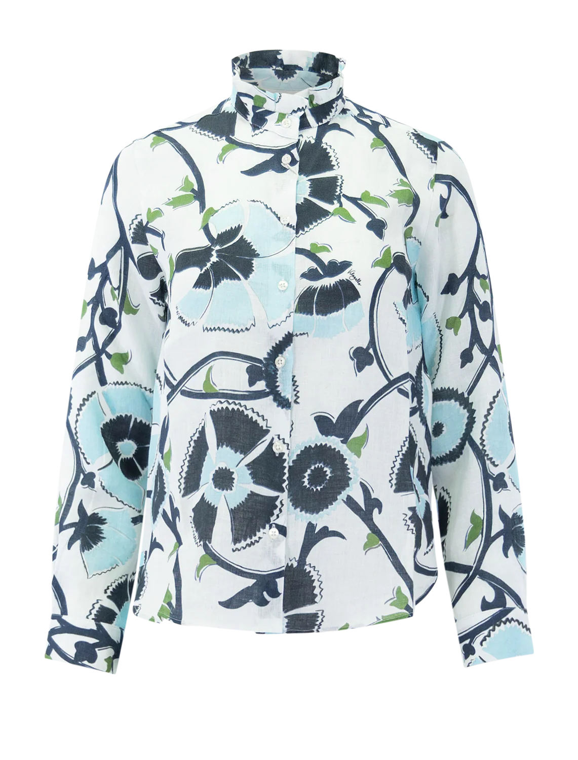andy blouse in azul lino print
