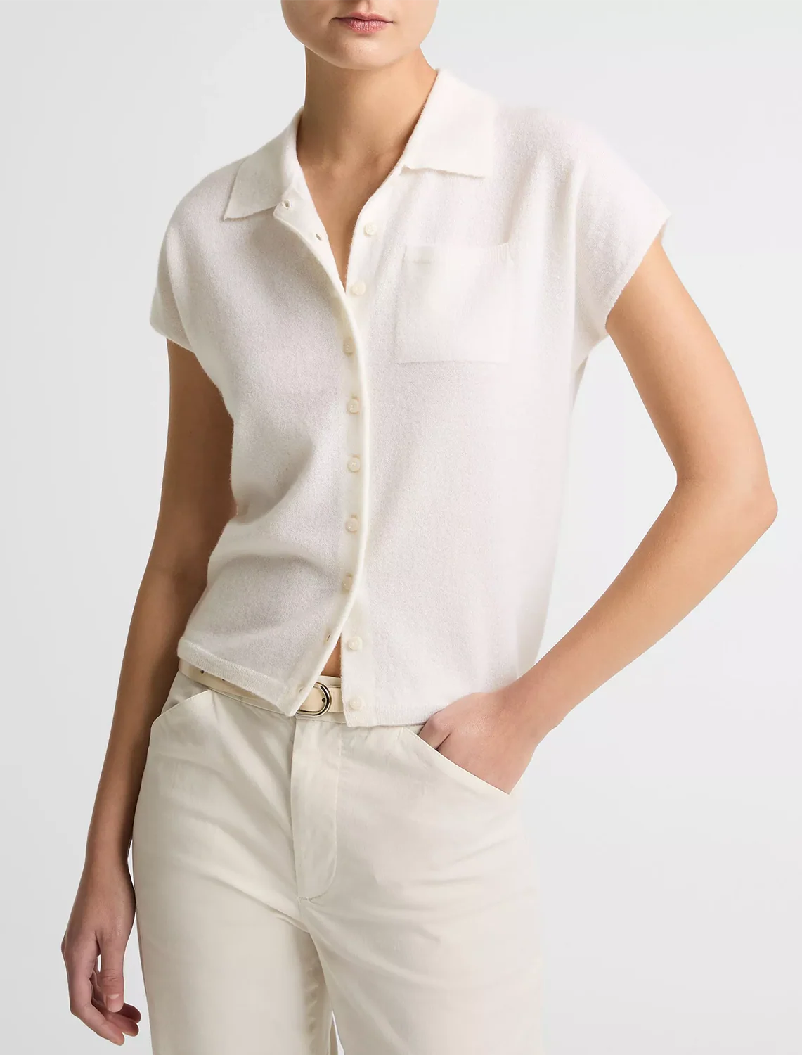 cashmere and silk button polo in off white - Image 2