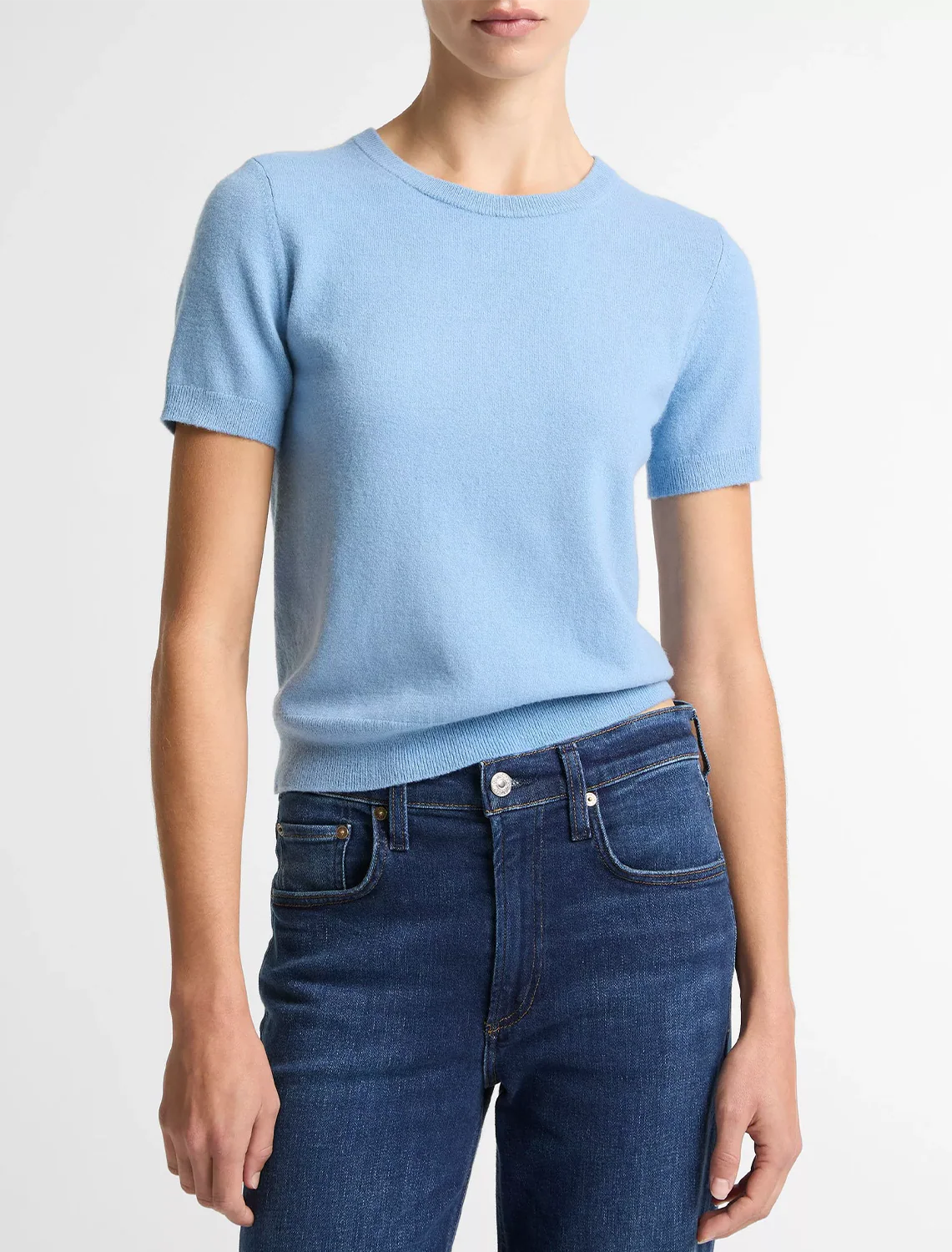 cashmere blend short-sleeve sweater in hydra - Image 2