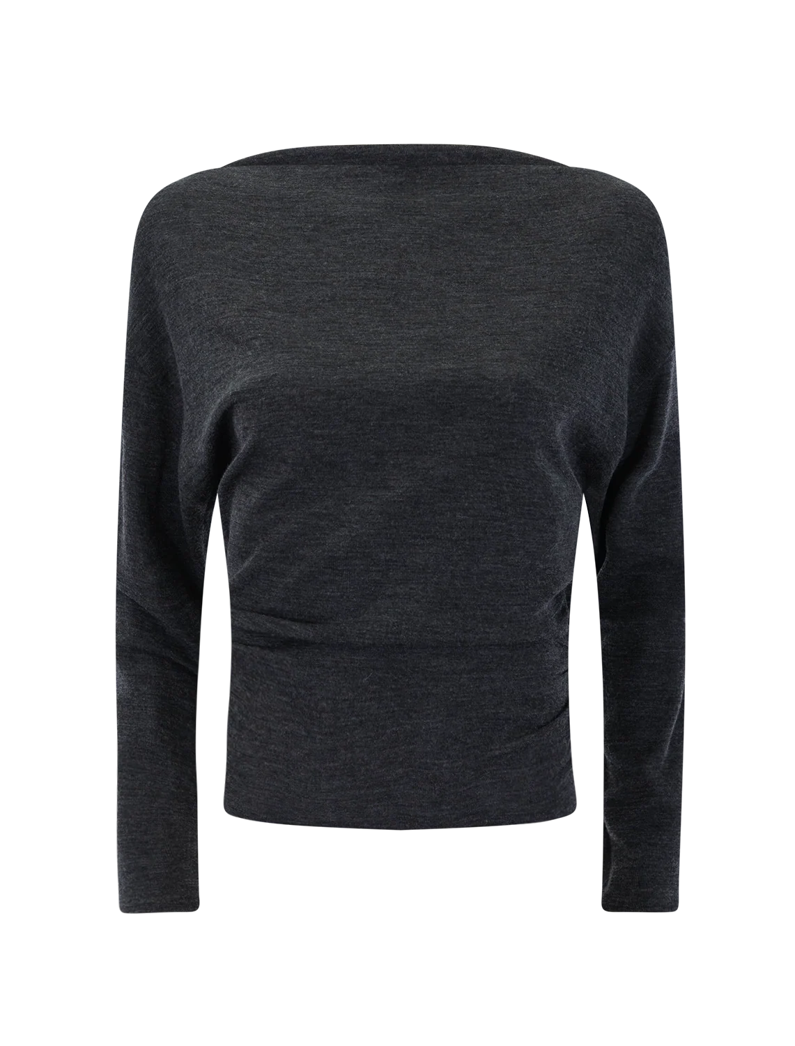 draped slash neck top in dark heather grey