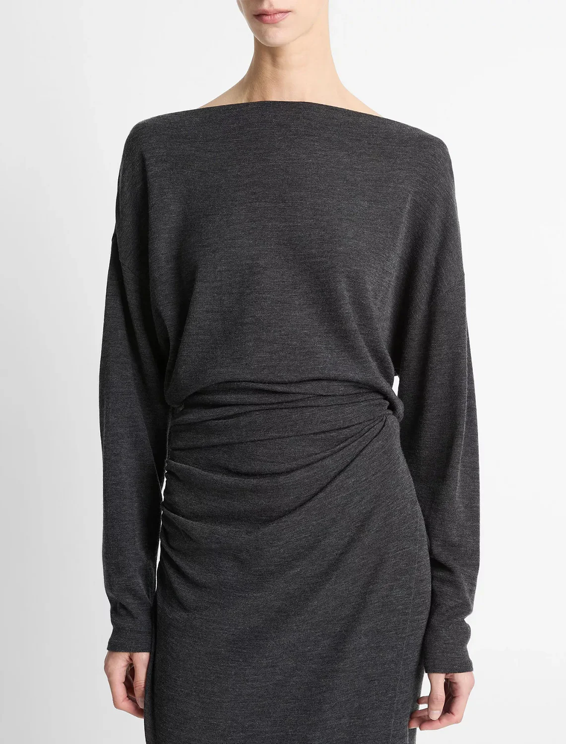 draped slash neck top in dark heather grey - Image 2