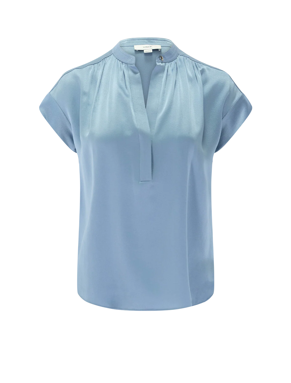 gathered neck cap sleeve top in del mar
