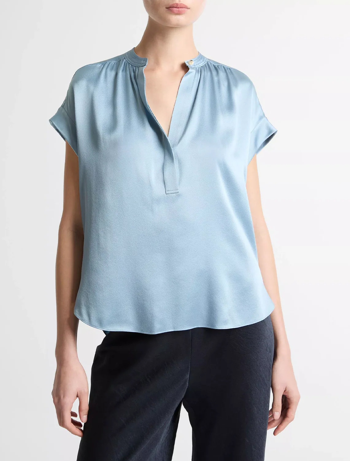 gathered neck cap sleeve top in del mar - Image 2