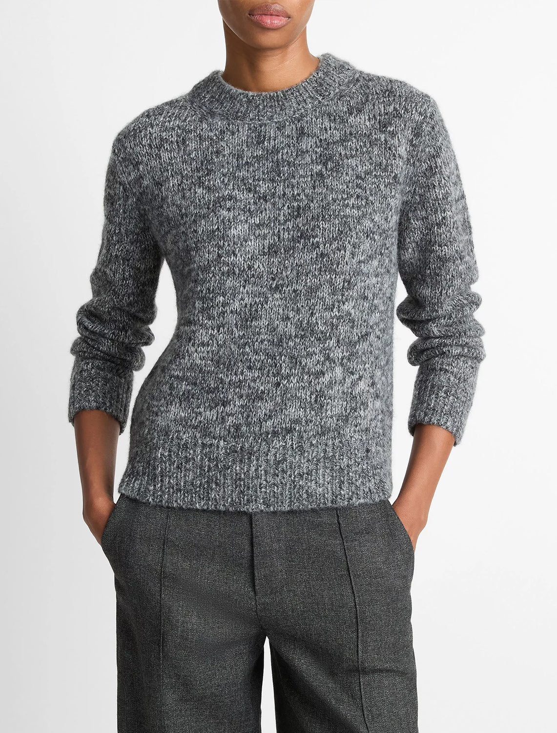 marled crew neck sweater in medium heather grey - Image 2