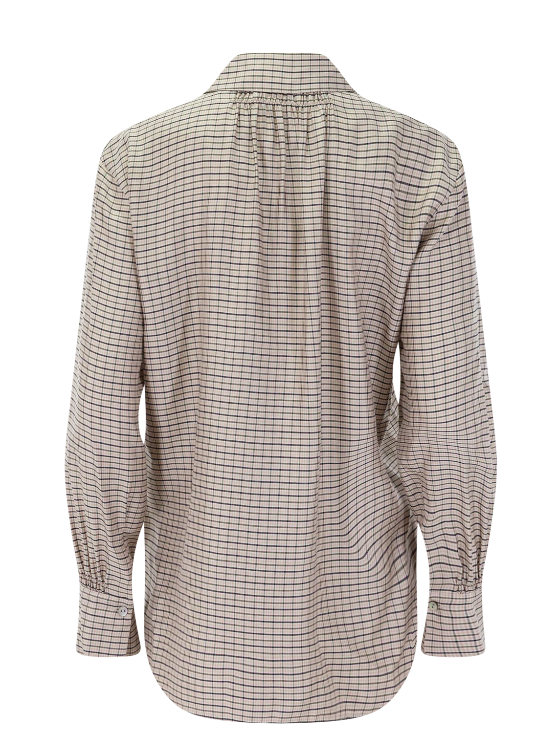 micro check placed smocked long sleeve shirt in taupe multi - Image 3