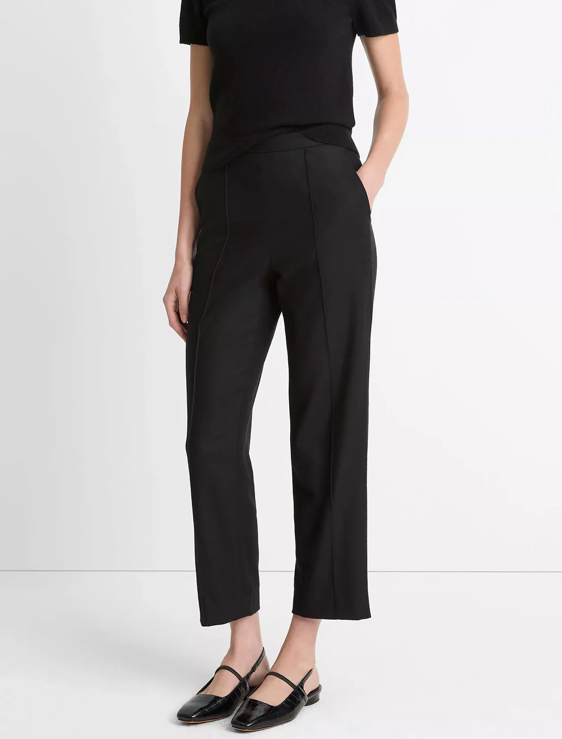 mid rise wool blend easy pull on pant in black - Image 2