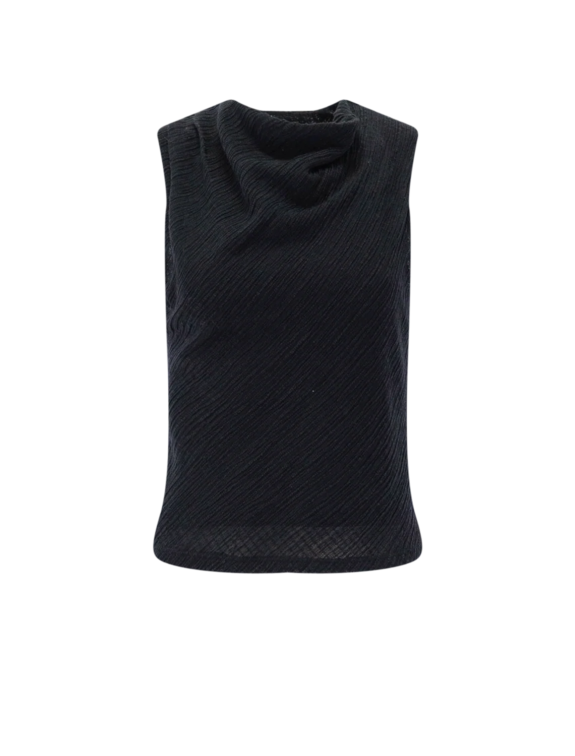 shadow grid cowl neck top in black