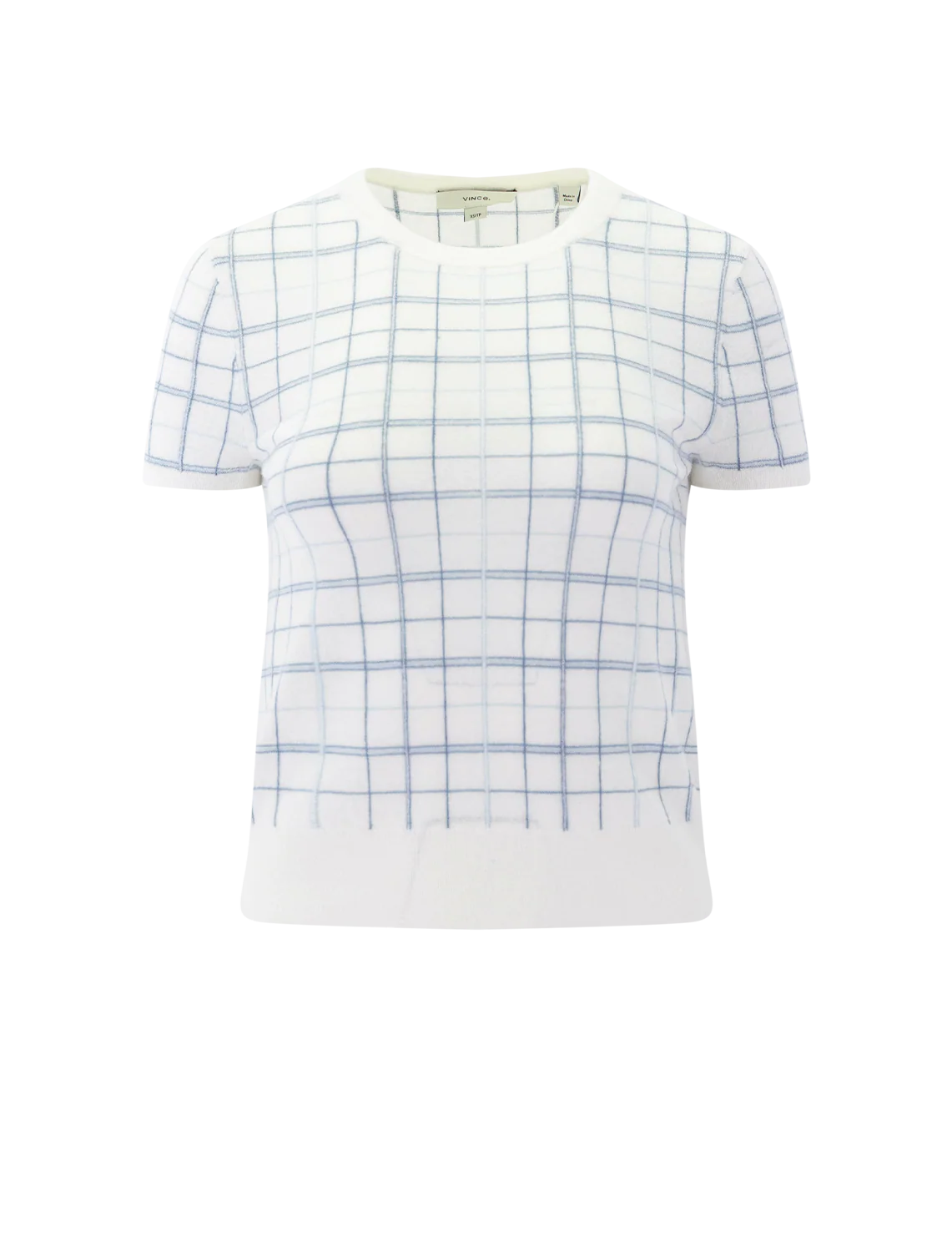 short-sleeve crew in lagoon plaid