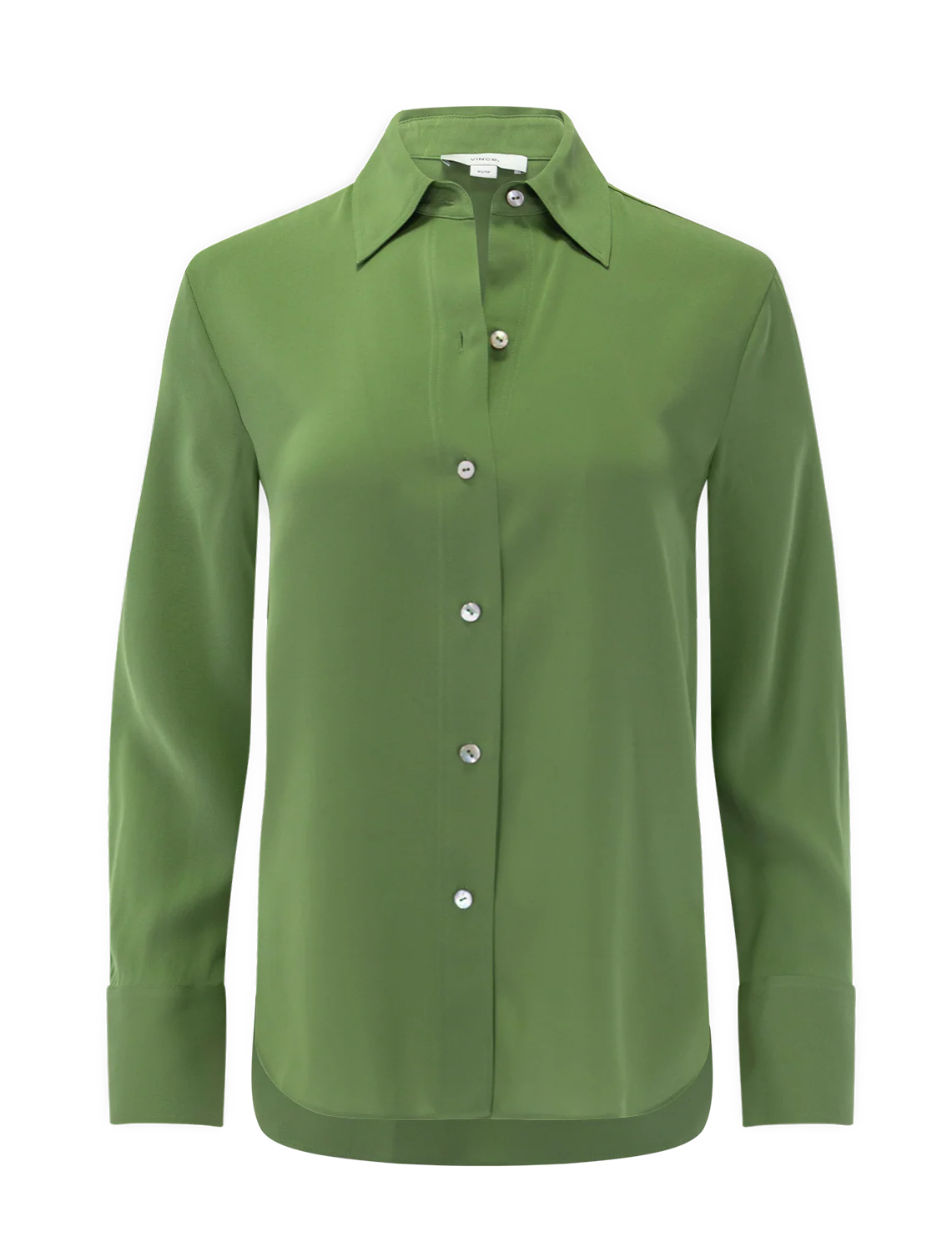 stretch-silk button-front blouse in clover