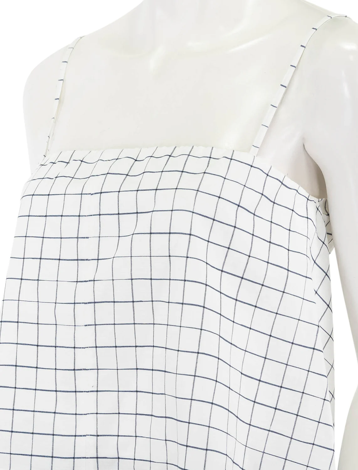 trellis plaid tie back top in off white and navy - Image 3