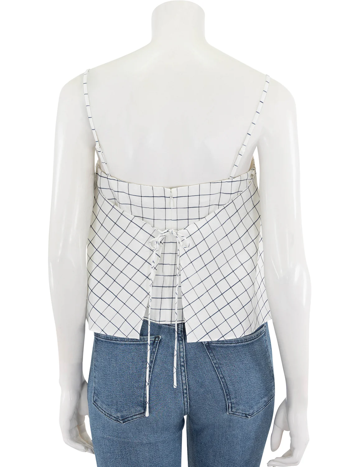 trellis plaid tie back top in off white and navy - Image 5