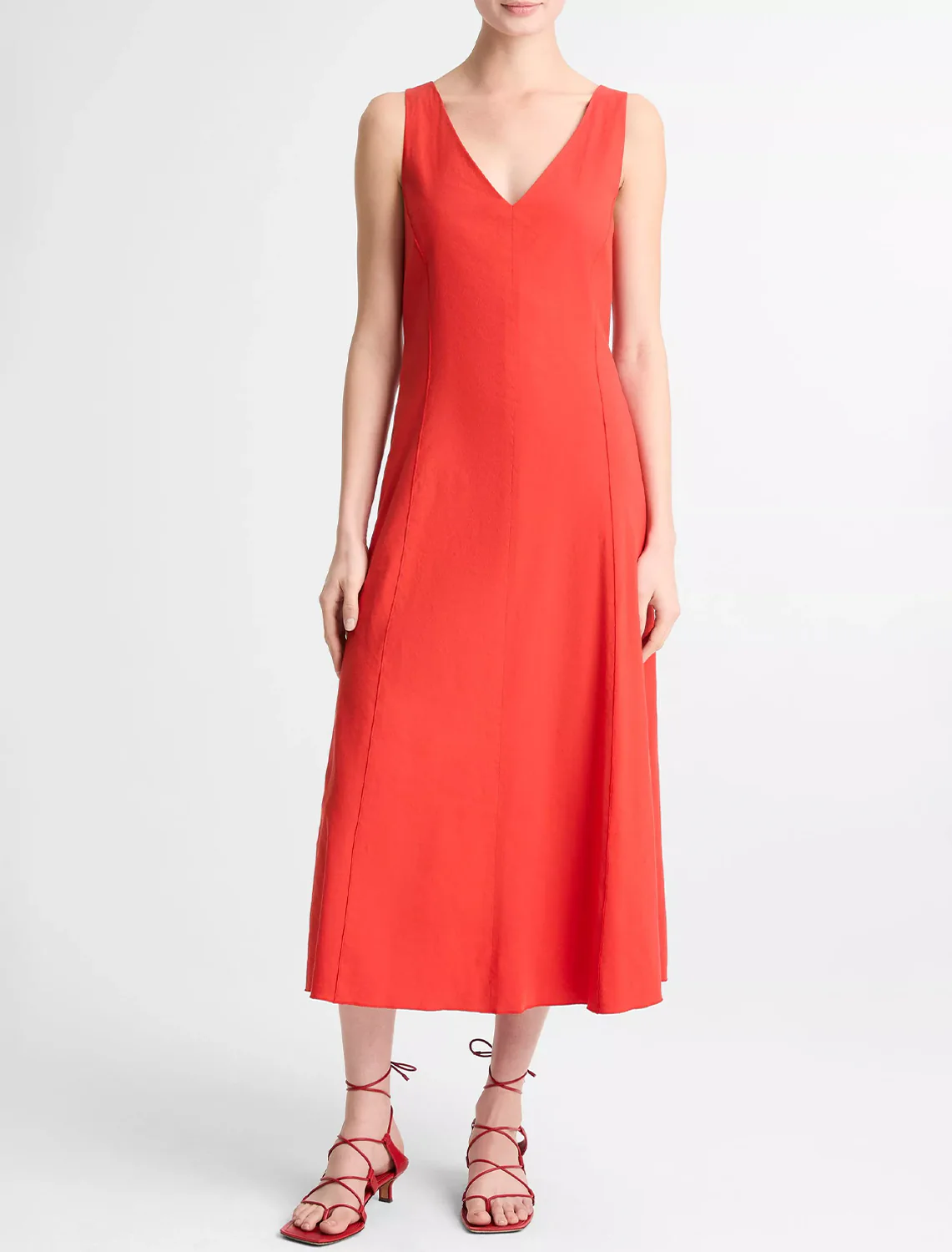 v-neck linen dress in poppy - Image 2