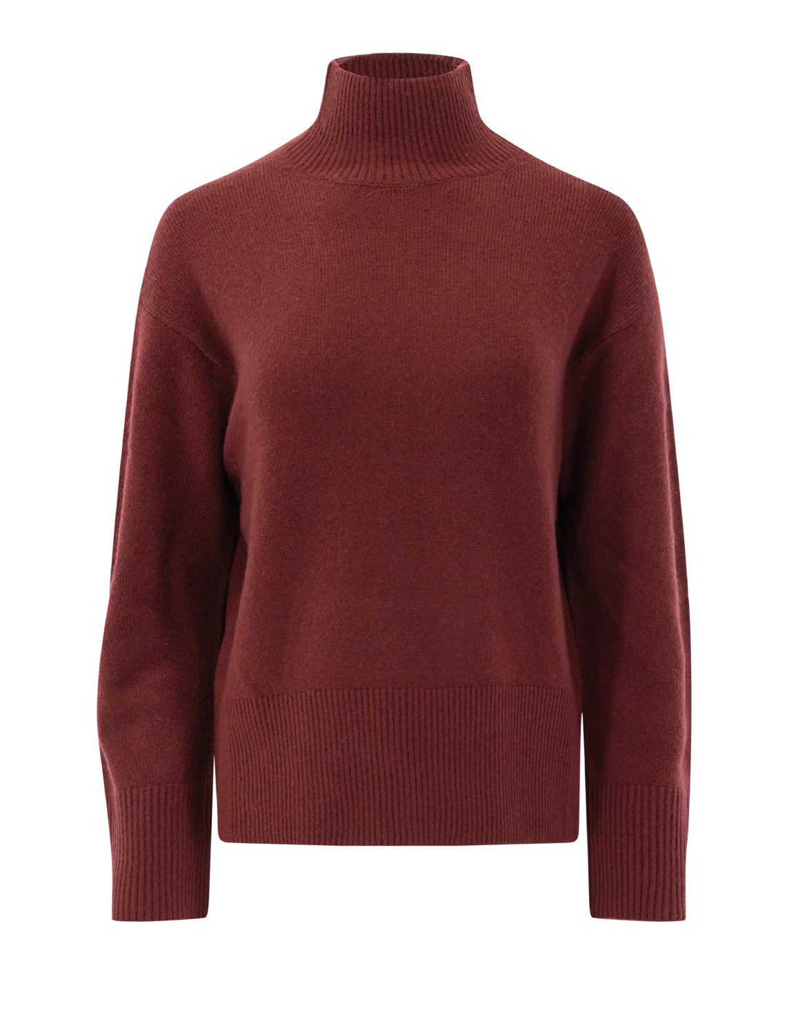 wool-cashmere side slit turtleneck sweater in bordeaux
