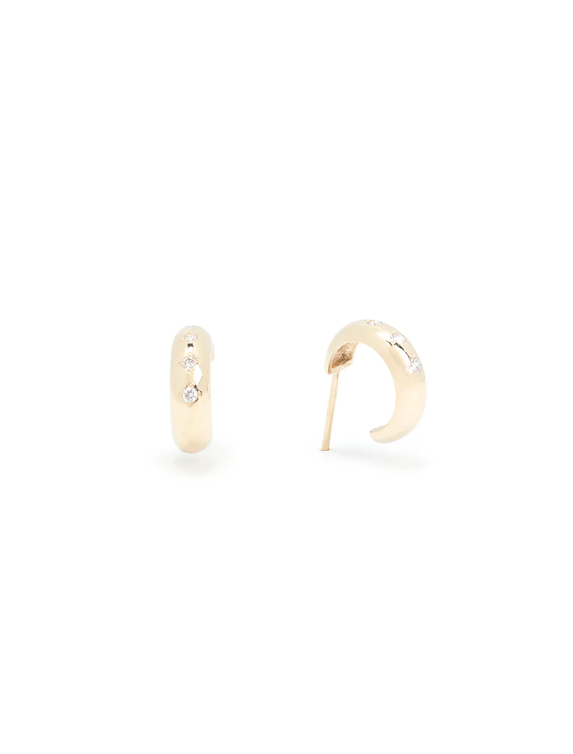 14k 5 diamond chubby huggie hoops