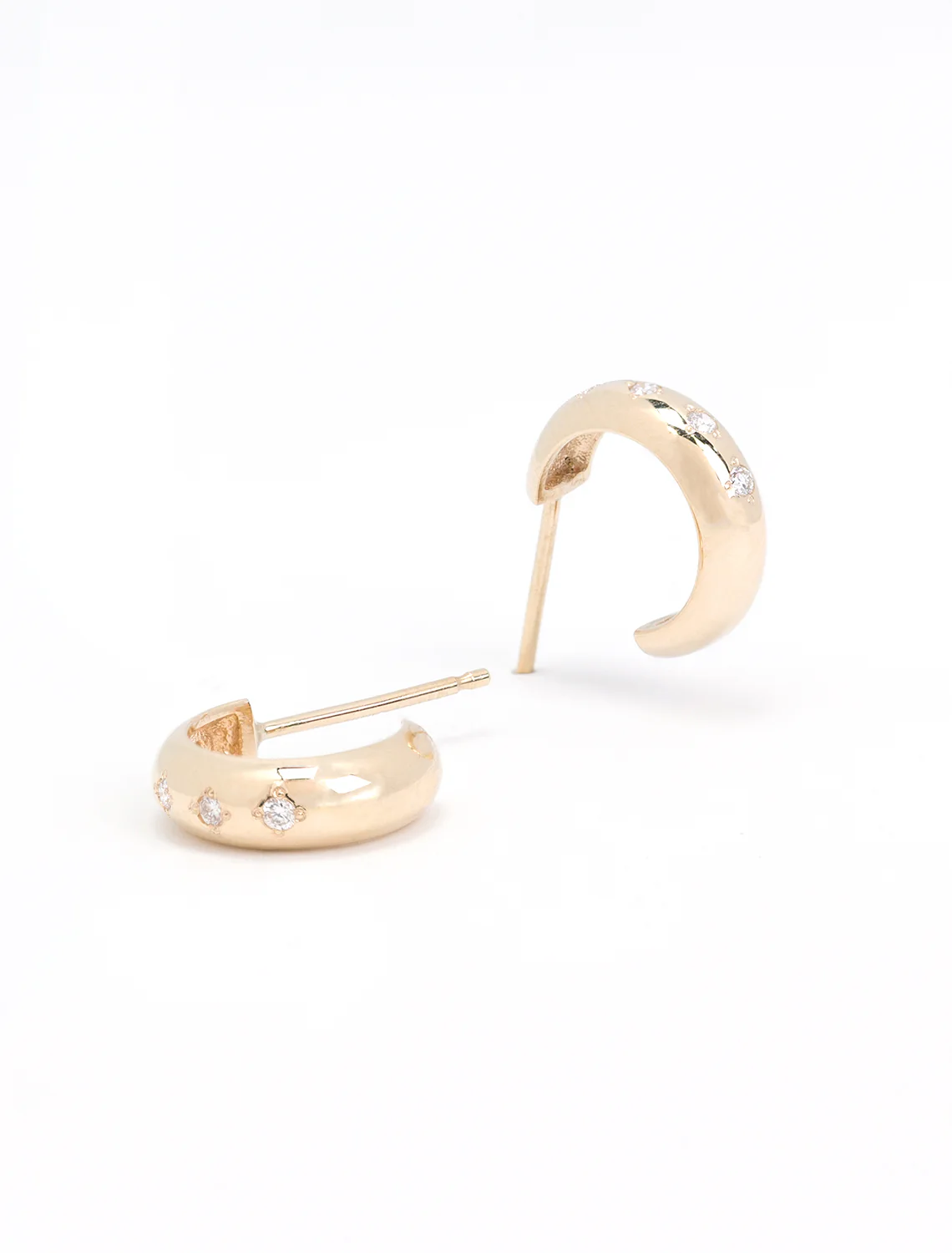 14k 5 diamond chubby huggie hoops - Image 3