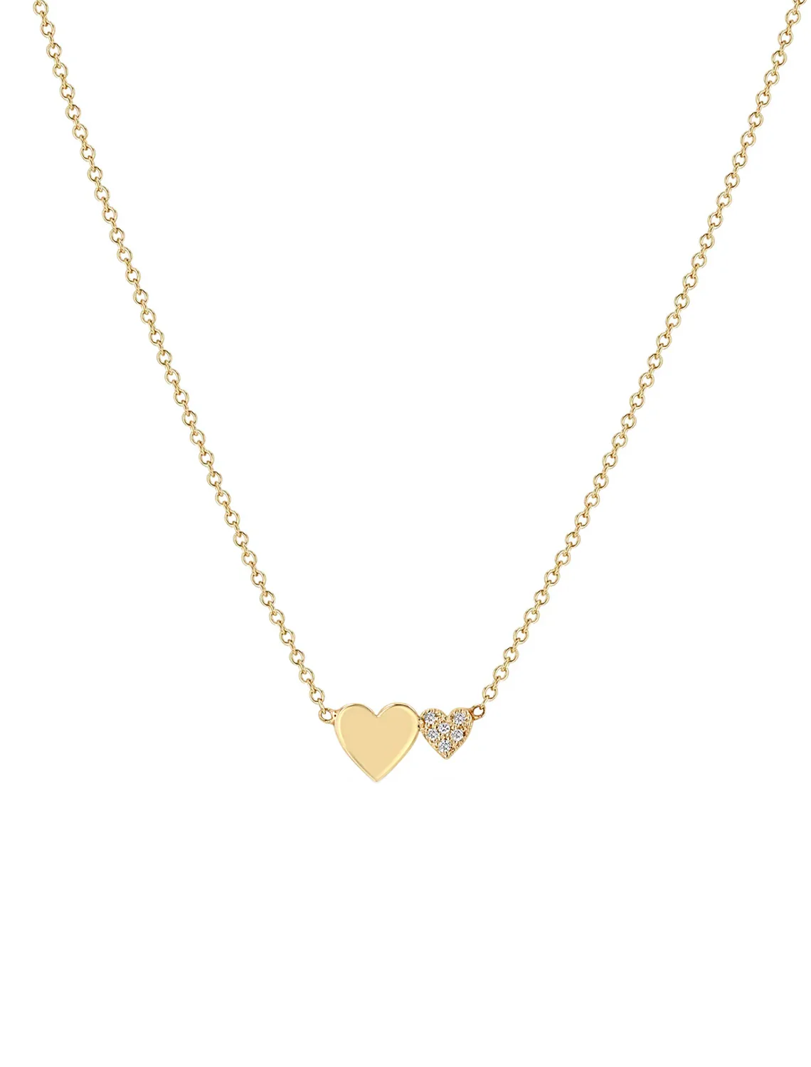 14k mixed midi & itty bitty pave diamond heart necklace | 16-17-18"
