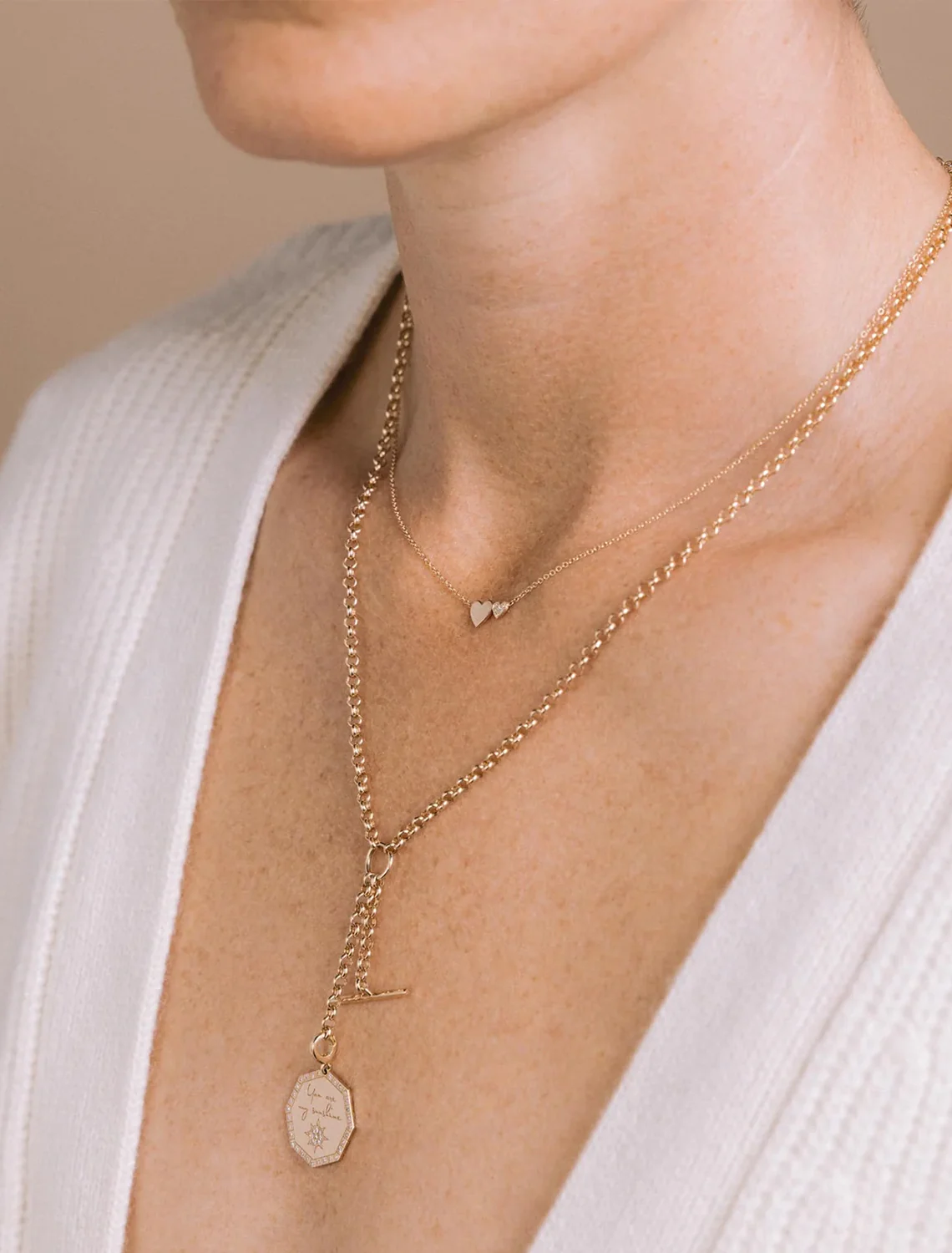14k mixed midi & itty bitty pave diamond heart necklace | 16-17-18" - Image 2