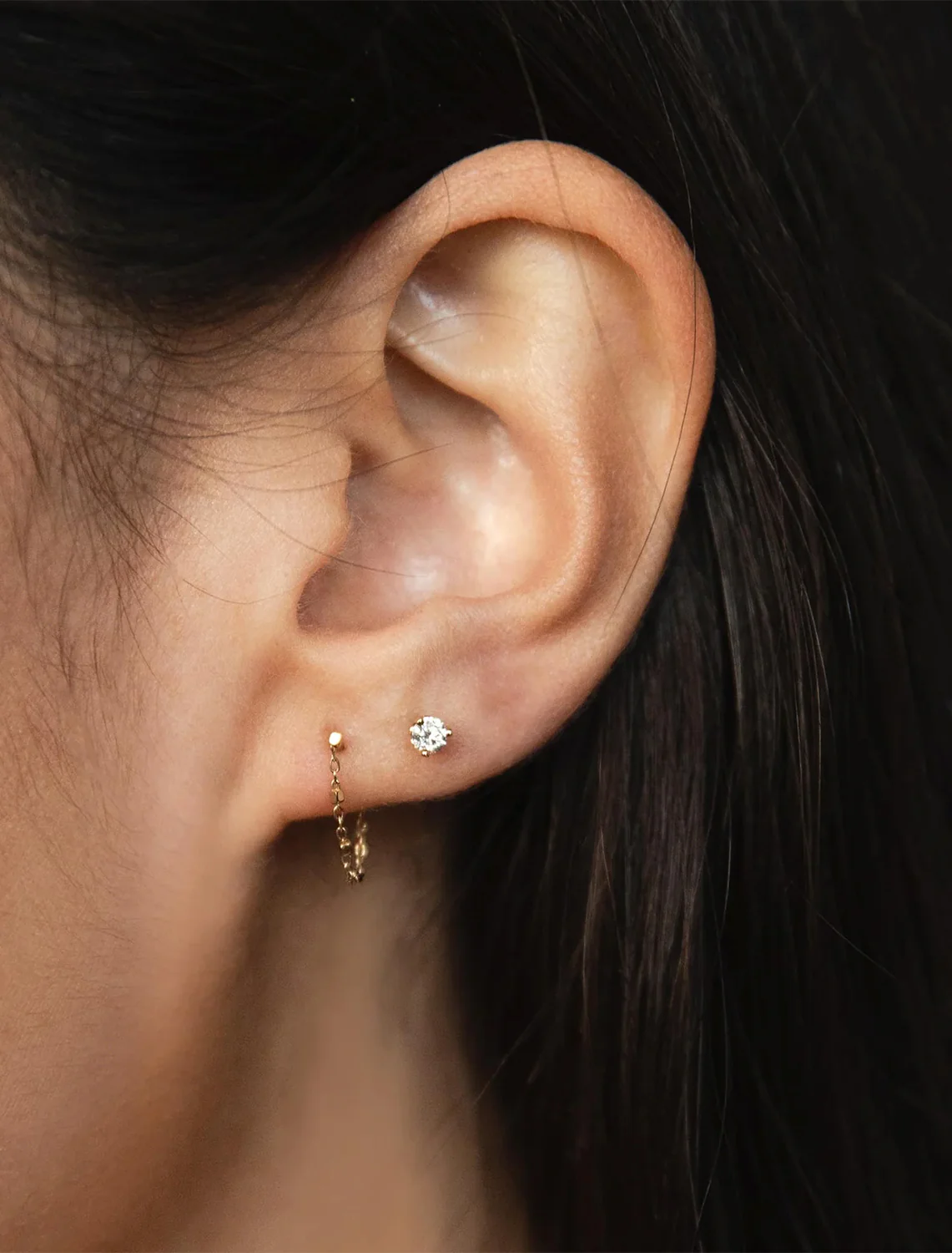 14k tiny cable and bead chain earrings - Image 2